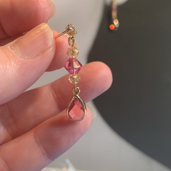 Handmade Drop dangle light Pink Sheer Sparkling Czech Crystal Pierced Earrings - Picture 1 of 15